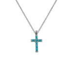 Σταυρός Γυναικείος με Τυρκουάζ σε Λευκόχρυσο Κ14